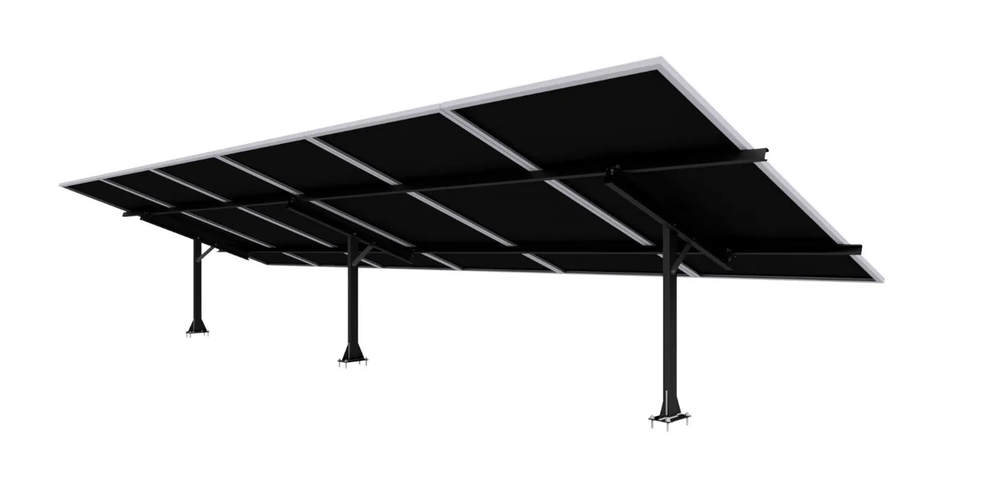 Carport solar monoposte em aço com painéis fotovoltaicos sobre vagas